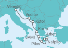 Reiseroute der Kreuzfahrt  Montenegro, Griechenland - Seabourn