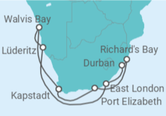 Reiseroute der Kreuzfahrt  Südafrika & Namibia - AIDA