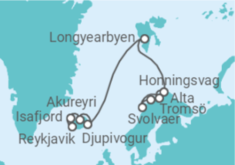 Reiseroute der Kreuzfahrt  Island, Spitzbergen, Nordkap - NCL Norwegian Cruise Line