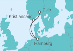Reiseroute der Kreuzfahrt  Norwegen ab Hamburg - AIDA