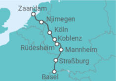 Reiseroute der Kreuzfahrt  Basel • Rüdesheim • Amsterdam • Köln - Nicko Cruises