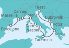 Reiseroute der Kreuzfahrt  Von Barcelona nach Triest (Italien) - Holland America Line