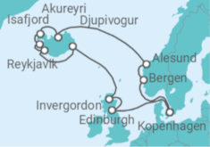 Reiseroute der Kreuzfahrt  Norwegen, Island, Vereinigtes Königreich - Holland America Line