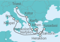 Reiseroute der Kreuzfahrt  Von Civitavecchia (Rom) nach Triest (Italien) - Holland America Line