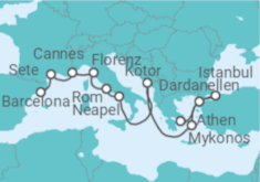 Reiseroute der Kreuzfahrt  Von Athen (Piräus) nach Barcelona - Holland America Line