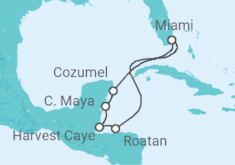 Reiseroute der Kreuzfahrt  Karibik mit Mexiko & Privatinsel Harvest Cay - NCL Norwegian Cruise Line