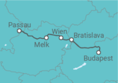 Reiseroute der Kreuzfahrt  Passau • Wien • Budapest • Bratislava • Passau - Nicko Cruises