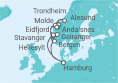 Reiseroute der Kreuzfahrt  Norwegens Fjorde - AIDA
