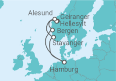 Reiseroute der Kreuzfahrt  Norwegen ab Hamburg - AIDA