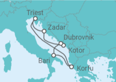 Reiseroute der Kreuzfahrt  Adria ab Korfu - AIDA