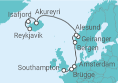 Reiseroute der Kreuzfahrt  Island, Norwegen, Niederlande, Belgien - NCL Norwegian Cruise Line
