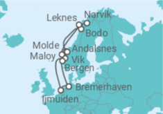 Reiseroute der Kreuzfahrt  Norwegen mit Lofoten - Costa Kreuzfahrten