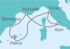 Reiseroute der Kreuzfahrt  Mediterrane Schätze ab Barcelona - AIDA