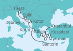 Reiseroute der Kreuzfahrt  Italien, Kroatien, Griechenland, Türkei - NCL Norwegian Cruise Line