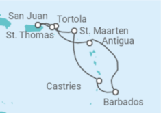 Reiseroute der Kreuzfahrt  Südkaribik ab Puerto Rico - NCL Norwegian Cruise Line