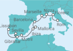 Reiseroute der Kreuzfahrt  Von Civitavecchia (Rom) nach Lissabon (Portugal) - NCL Norwegian Cruise Line