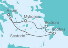 Reiseroute der Kreuzfahrt  Griechisches Inselglühen - Virgin Voyages