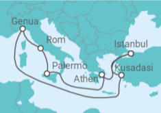Reiseroute der Kreuzfahrt  Türkei, Griechenland, Italien - MSC Cruises