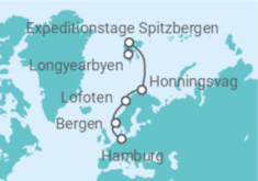 Reiseroute der Kreuzfahrt  Expedition Norwegen und Nordwestspitzbergen – Nordmeer-Träume unter der Mitternachtssonne - Hapag-Lloyd Cruises