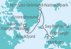 Reiseroute der Kreuzfahrt  Expedition West- und Ostgrönland – Nordisches Erbe aus Eis und Fels - Hapag-Lloyd Cruises