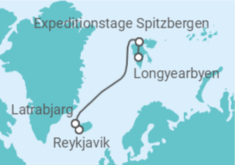 Reiseroute der Kreuzfahrt  Expedition Island und Spitzbergen – Ungezähmte Natur des Nordens - Hapag-Lloyd Cruises
