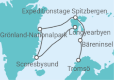Reiseroute der Kreuzfahrt  Expedition Franz-Josef-Land und Nordostspitzbergen - Premiere mit dem Besten aus zwei Arktis-Welten - Hapag-Lloyd Cruises