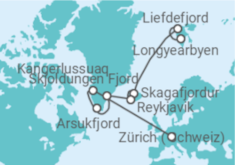 Reiseroute der Kreuzfahrt  Expedition Spitzbergen, Island und Grönland - Trilogie polarer Sehnsuchtsziele - Hapag-Lloyd Cruises