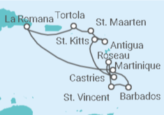 Reiseroute der Kreuzfahrt  14 Nächte - Karibische Inseln I + Flug - Mein Schiff