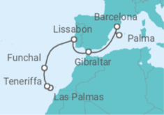 Reiseroute der Kreuzfahrt  10 Nächte - Gran Canaria bis Mallorca - Weihnachtsreise - Mein Schiff