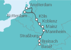 Reiseroute der Kreuzfahrt  Köln • Amsterdam • Mainz • Basel • Köln - Nicko Cruises