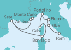 Reiseroute der Kreuzfahrt  Savoir-Vivre und Dolce Vita - Hapag-Lloyd Cruises