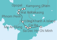 Reiseroute der Kreuzfahrt  Ho-Chi-Minh-Stadt (Saigon) • Phnom Penh • Angkor Wat • Siem Reap - Nicko Cruises