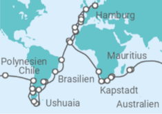 Reiseroute der Kreuzfahrt  AIDA Weltreise 2023 - AIDA