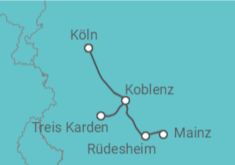 Reiseroute der Kreuzfahrt  Köln • Mannheim • Rüdesheim • Köln - Nicko Cruises