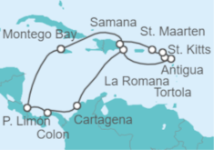 Reiseroute der Kreuzfahrt  Karibik & Mittelamerika ab Jamaika mit Flug - AIDA