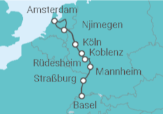 Reiseroute der Kreuzfahrt  Köln • Amsterdam • Rüdesheim • Basel - Nicko Cruises