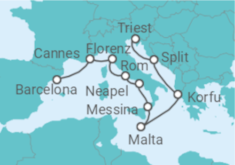 Reiseroute der Kreuzfahrt  Frankreich, Italien, Malta, Griechenland, Kroatien - NCL Norwegian Cruise Line