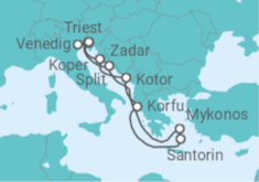 Reiseroute der Kreuzfahrt  Slowenien, Kroatien, Montenegro, Griechenland - NCL Norwegian Cruise Line