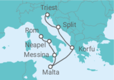 Reiseroute der Kreuzfahrt  Italien, Malta, Griechenland, Kroatien - NCL Norwegian Cruise Line