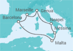 Reiseroute der Kreuzfahrt  Italien, Malta, Spanien, Frankreich - MSC Cruises