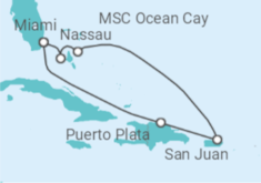 Reiseroute der Kreuzfahrt  Puerto Rico, Bahamas - MSC Cruises