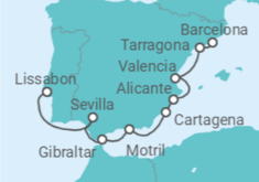 Reiseroute der Kreuzfahrt  Spanien, Gibraltar - Silversea