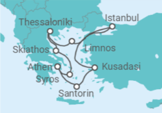 Reiseroute der Kreuzfahrt  Türkei, Griechenland - Silversea