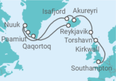 Reiseroute der Kreuzfahrt  Vereinigtes Königreich, Island, Grönland - Regent Seven Seas