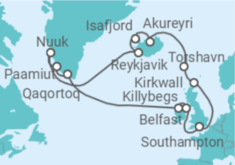 Reiseroute der Kreuzfahrt  Vereinigtes Königreich, Island, Grönland - Regent Seven Seas