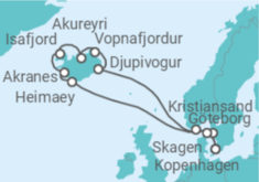 Reiseroute der Kreuzfahrt  Schweden, Island - Seabourn