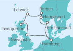 Reiseroute der Kreuzfahrt  Gro?britannien & Norwegen - AIDA