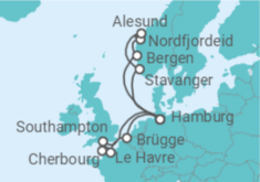 Reiseroute der Kreuzfahrt  Metropolen & Norwegen ab Hamburg - AIDA