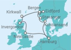 Reiseroute der Kreuzfahrt  England, Schottland & Norwegen - AIDA