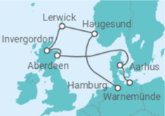 Reiseroute der Kreuzfahrt  Norwegen, Schottland & Dänemark - AIDA